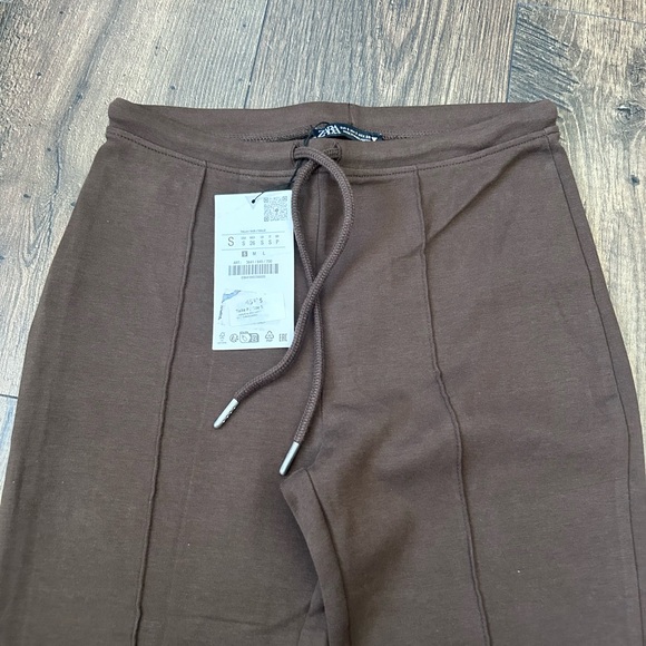 NWT Zara Chocolate Brown Drawstring Pants - Picture 3 of 4